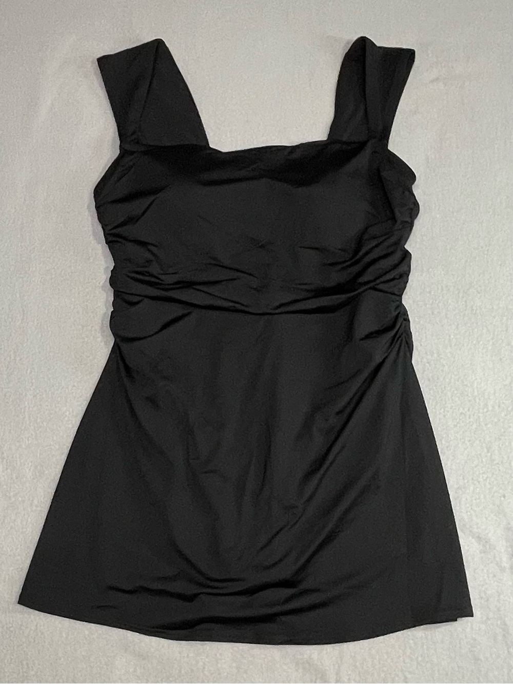 Lands' End Black Smoothing Square Neck Ruched Swim Dress Swimsuit Size 16 NWT
